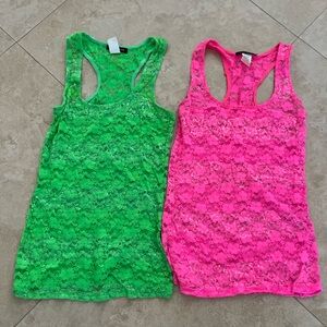 BUNDLE OF 2 👯‍♀️ LOVE CULTURE NEON Green and pink cami tops